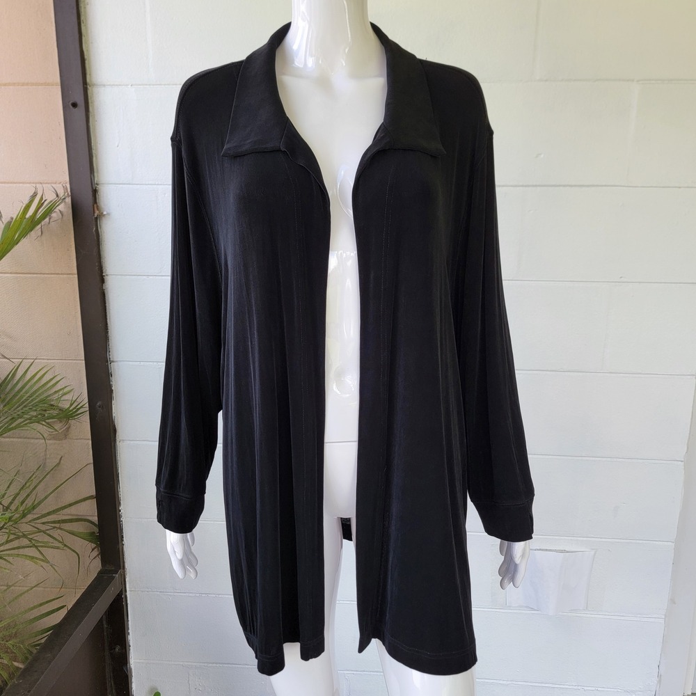 VTG 90s Liz Claiborne Black Cardigan Women 3X Minimalist Layering Office Classic